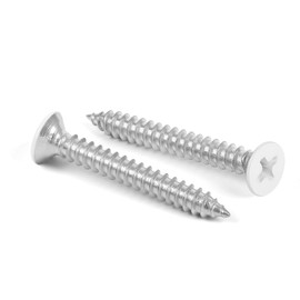 #8 x 1-1/4" Flat Head Wood Screw, Sheet Metal Screws, Stainless Steel 18-8 (304), White Head, 100 PCS