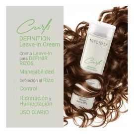 Kit Tratamiento Para Definir El Cabello Rizado y Ondulado Tec Italy Curls 4 Shampoo Acondicionador Crema Para Peinar y Gel