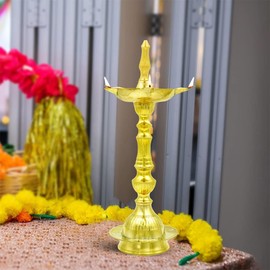 Shubhkart Nitya Brass 12 inch Ventakesaya Dhanalaxmi Kerala Samai Oil Lamp for Puja, Large
