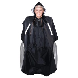 RELEDESA Wheelchair Poncho Rain Cape Cover for Adults with Semi-Transparent Hood and Waterproof Zipper, 300D Wheelchairs Raincoat Rain Protection Windproof with Reflective Strips for Mobility and Scooters