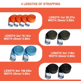 Pack of 10 Lashing Straps, 25 mm Wide Lashing Strap, 4 Colours Fastening Strap, Load Capacity 250 kg, Lashing Straps with Clamping Lock for Bicycles, Trolleys, Motorcycle Luggage1