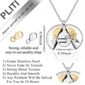 PLITI Celebrity Inspired Gift In Omnia Paratus Sunflower Locket Necklace For Fan Umbrella Gift Ready For Anything Motivational Gift (in omnia paratus nec)