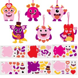 RGISHOP 48PCS Valentines Day Monster Craft for Kids Valentines Day Ornament Crafts DIY Valentines Monster Crafts Valentines Hanging Ornament Valentine's Day Home Classroom Activities for Boys Girls