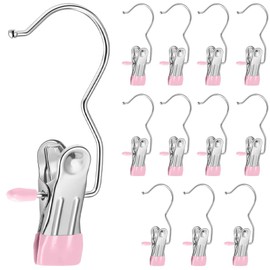 Clothespins Mono Clip Clothes Pinch Hanger Clothespins Strong Stainless Steel Anti-Slip Trace No Trace Windproof Multi-function with Connection Buckle for Room Drying/Clothing/Outdoor Drying, Laundry