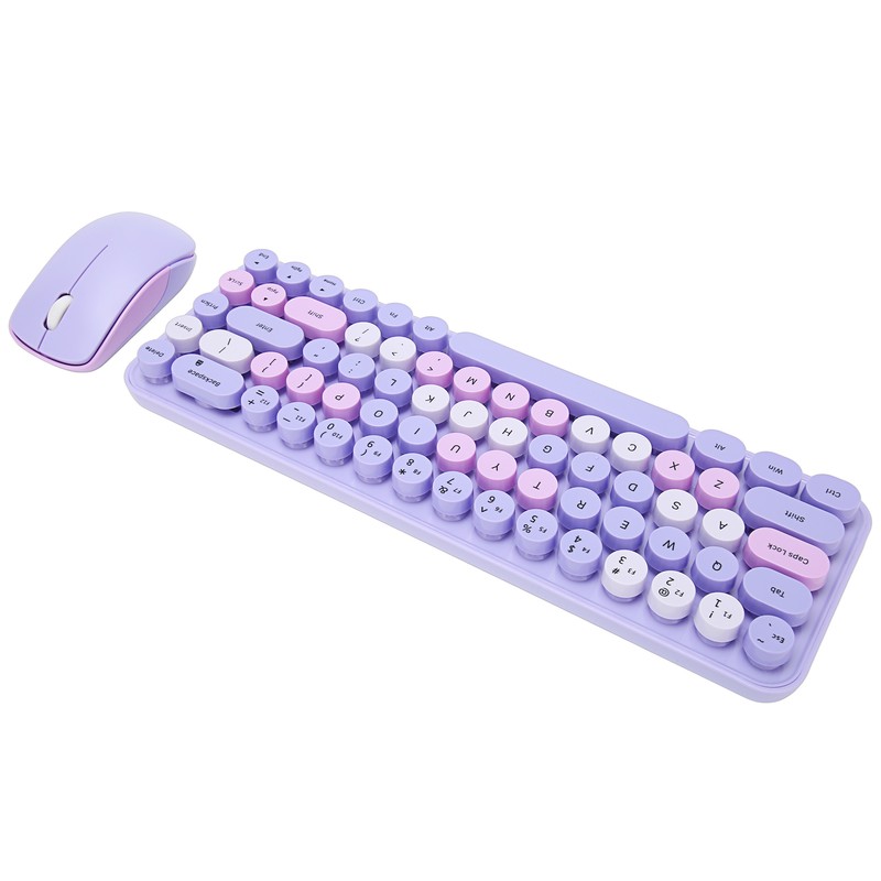 Keyboard Mouse Combo 2.4GHz Wireless Cute Retro 68 Round Keycaps