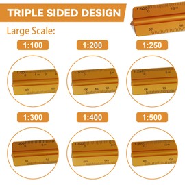SZXMDKH 30cm Triangular Scale Ruler, Metal Ruler for Architects 1:100, 1:200, 1:250, 1:300, 1:400, 1:500 (Copper)