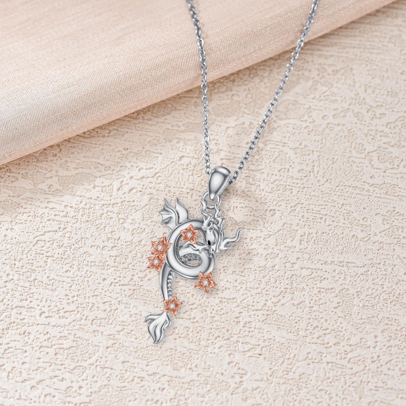 LWXIE Diamond Dragon Pendant Necklace for Women 925 Sterling Silver