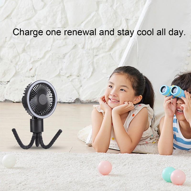 Portable Stroller Fan Handheld LED Night Night USB Rechargeable Multi