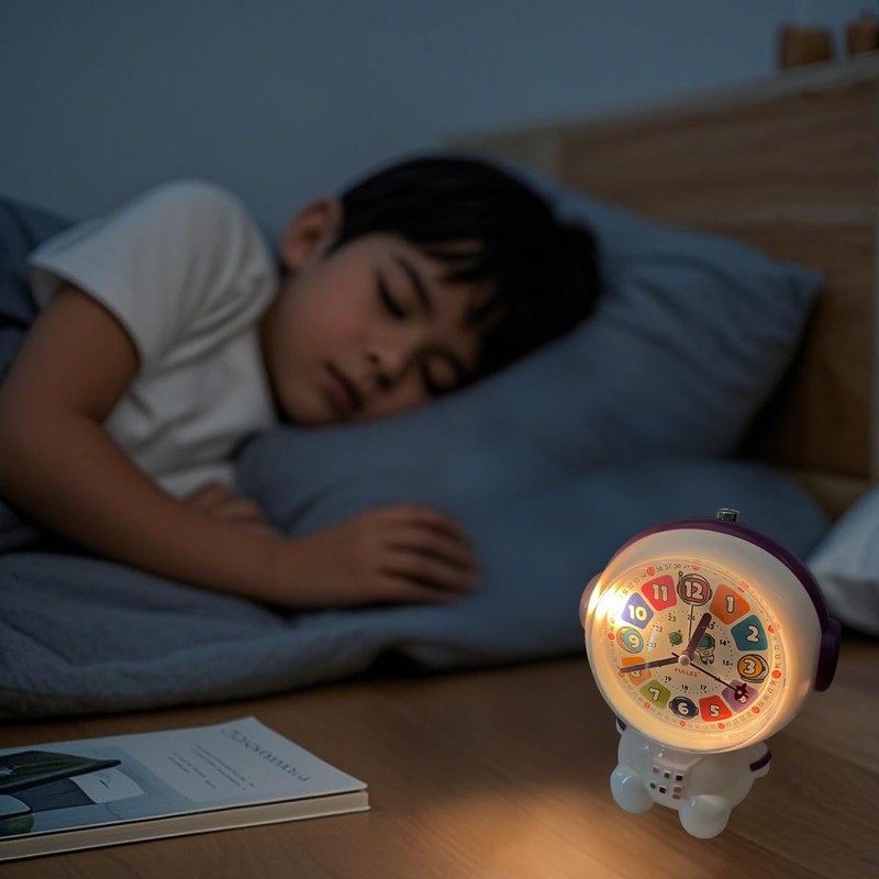 Children Analog Learning Clock, Cute Astronaut Design, Silent, Alarm Clock