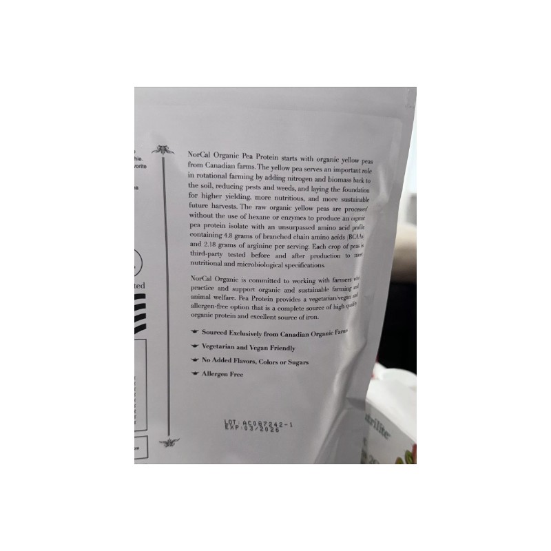 NorCal Organic Pea Protein Isolate 2lbs Exp 03/26