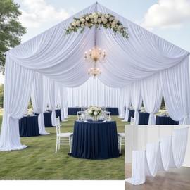 8 Panels 5x20ft White Ceiling Drapes for Wedding Parties, Wrinkle Free Thick Polyester 20ft Extra Long Tent Draping Ceiling Curtains Arch Drapery for Birthday Party Canopy Tent Decor