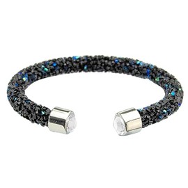 COLORFUL BLING Adjustable Glitter Rhinestone Bangle Sparkly Crystal Wedding Bridal Statement Bracelet Jewelry for Women-H black AB