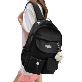 ZESU Women's Korean Backpack, Large Capacity, Lightweight, For School, High School, Students, Unisex, Casual Bag, Commute, School, Town, Backpack, For Commuting, School, Outdoor, Black, Black
