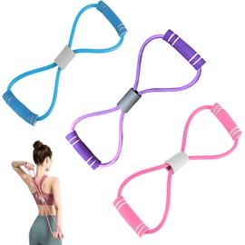 3PCS Resistance Band with Handles, Arm Figure 8 Resistance Band, home pilates kit for women, for Arm and Shoulder Stretch Strength Training(Purple, Pink,Blue)