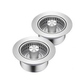 TopHomer 2 Pack Kitchen Sink Strainer and Stopper 4.33 * 2.56in Combo Basket Replacement for Drain, Stainless Steel Basket Rubber Stopper Bottom