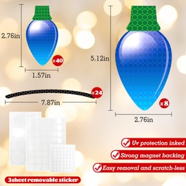72 Pieces Christmas Reflective Car Magnets Decorations 48 Pieces Refrigerator Colorful Bulb Light Magnets with 24 Pieces Magnetic Wires Decals for Xmas Holiday Birthday Cars Mailbox Window Garage