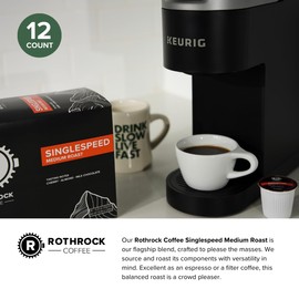 Rothrock Coffee - Singlespeed - Medium Roast - K-Cups - Specialty Coffee Pods - Single Serve - Signature Blend - Balanced & Versatile Roast - Fruity, Chocolatey & Nutty Notes - 12 Count