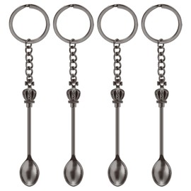4PCS Mini Spoon Keychain Metal Tiny Spoons Small Spoons for Powder Spices Pendant Necklace Keychain for Purse Bag Backpack Gift (Black)
