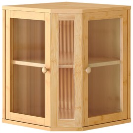 HOOBRO Bamboo Bread Box, Kitchen Countertop Corner Bread Box, Large Capacity 2-Tier Bread Container, Bread Storage Container with Dual Rippled Acrylic Doors, for Kitchen Food Storage, Natural YL12MB01