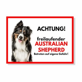 Australian Shepherd Free-Ranging Dog Sign Saying Door Sign Dog Sign Warning Sign