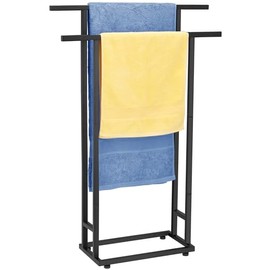 Standing Towel Racks for Bathroom, 2 Tier Bathroom Floor Free Standing Towel Rack, Tall Enough Pool Bath Drying and Dispaly Outdoor Stand for Storage, Black Freestanding Blanket Holder, ALHAKIN