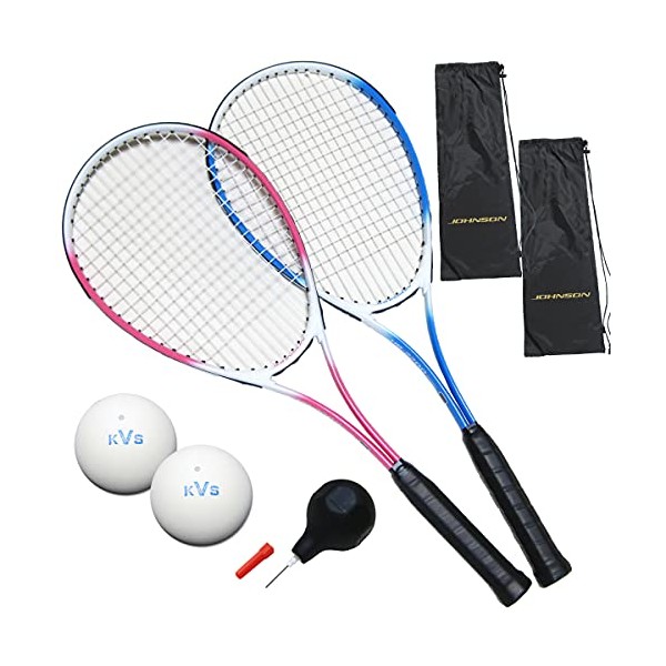 JOHNSON HB-2200 Soft Tennis Racquet, Set of 2, Soft Tennis Racquet, Includes Ball Pump, For Beginners (Color/Blue & Pink)