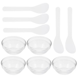 FRCOLOR Spa Facial Mixing Bowl Kit with Stick - Spatula & Brush - 5Pcs Clear Glass Cosmetic Beauty Tools for DIY Facemask Application Suitable for Water Use