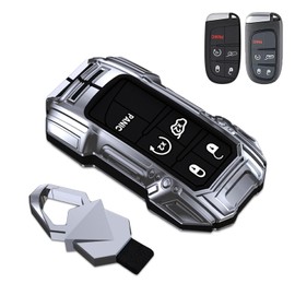 Zinc Alloy Smart Remote Car Key Fob Case Cover Protector Shell Compatible for Jeep Grand Cherokee Dodge Challenger Charger Dart Durango Journey Chrysler 200 300(5 Buttons Silver)