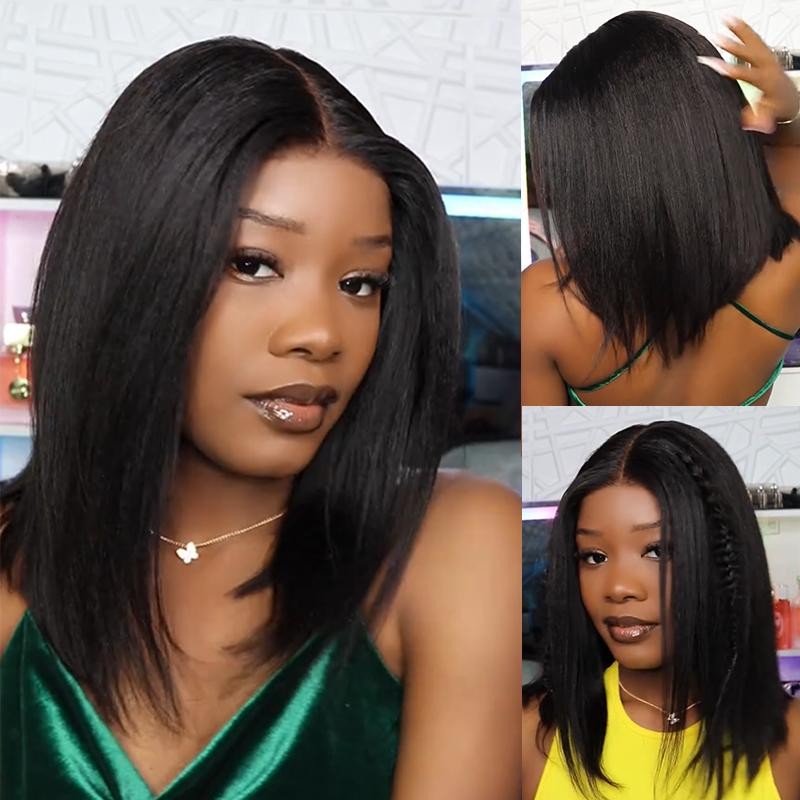 【UPGRADED】Nadula Yaki/Silk Straight Bob Lace Wig With Drawstring 180% Density