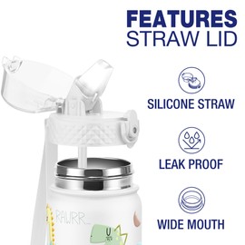 GOPPUS 550ml/18oz Kids Insulated Water Bottle with Straw Cute Double Wall Stainless Steel Child's Small Flask Vacuum Insulated Steel Metal Leak Proof Drink Flask Boys Toddler Girls Bottles BPA-Free