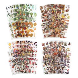 MiyouLuna 4Pcs Vintage Ephemera Sticker Book Set, PET Scrapbook Stickers Pack for Junk Journal Supplies & DIY Crafting, Decorative Aesthetic Stickers, with Sticker Organizer