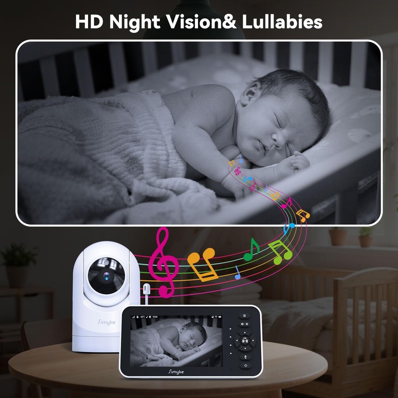 Simyke Video Baby Monitor with Camera and Audio,5'' Screen,720P,No Wifi