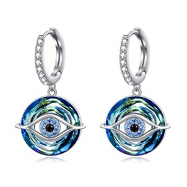 TOUPOP Evil Eye Hoop Earrings for Women s925 Sterling Silver Eye Drop Earrings with Blue Crystal Dangle Earrings Evil Eye Jewelry for Women Birthday Gifts for Friend