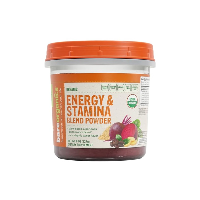 BareOrganics Energy & Stamina Blend Powder, Organic Superfood, Vegan Dietary