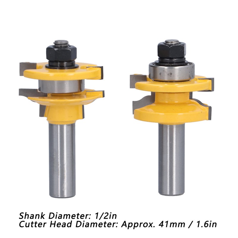 2Pcs 1/2in Shank Router Bit Woodworking Cabinet Door Carbon Steel