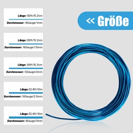 15.5 Metres Blue Aluminium Craft Wire, 16 Gauge 1.5 mm Thick Sculpture Wire, Fitting Wire for Sculpture, Flexible Metal Wire for Making Dolls Skeleton, DIY Crafts