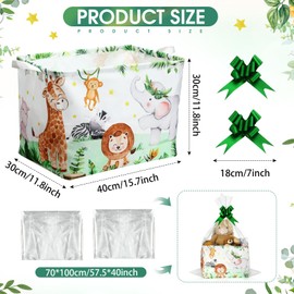 Colingmill Safari Animal Gift Baskets with Cellophane Bag and Bow Collapsible Nursery Storage Bins Animal Gift Baskets for Shower Pregnancy Announcement Newborn Parents Gift