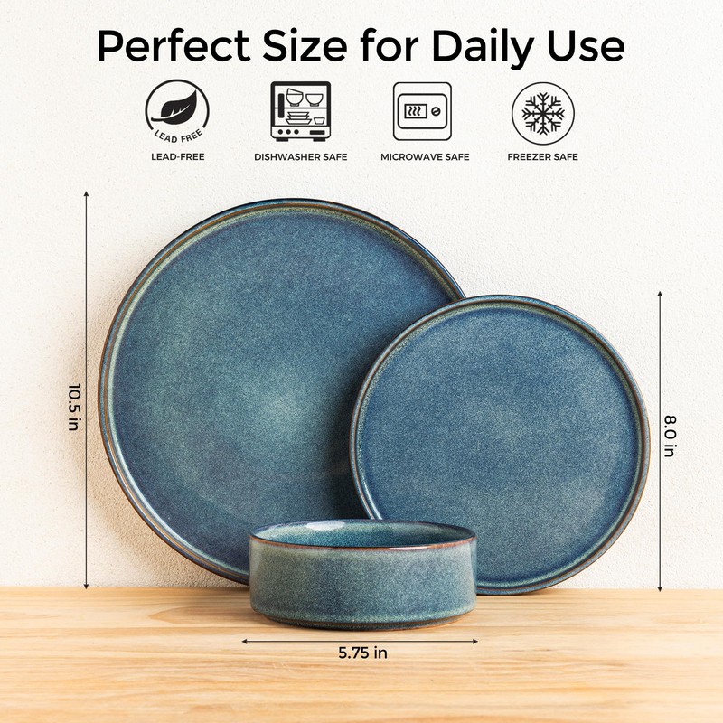 AmorArc Ceramic Dinnerware Sets, Handmade Reactive Glaze Stoneware Plates and