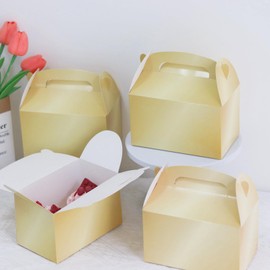 Namhcir 12Pack Party Treat Boxes, Favor Box Candy Boxes with Handles Birthday Gift Boxes Gable Box for Kids, Wedding, Anniversary, Christmas (Golden)