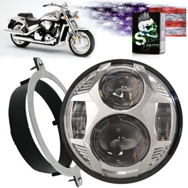 SLK-Customs VTX 5.75 inch Round LED Projector Daymaker with Bracket and Hardware – Easy to Install, Plug and Play Motorcycle Headlight Compatible with Honda VTX 1300, VTX 1800 (Chrome Spyder)