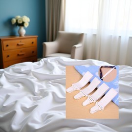 Bed Sheet Straps, Grippers to Hold Sheet, Elastic Mattress Sheet Fasteners Holder and Suspenders, Mattress, Sofa, Couch, Table Cloth, Recliner Ironing Board for Twin Queen King Mattress White