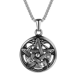 OIDEA Men's Pentagram Pendant Necklace with Chain Stainless Steel, Stainless Steel