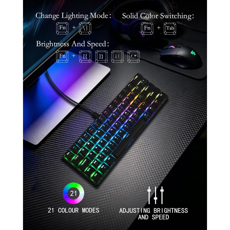 60% Mechanical Keyboard, RGB Mechanical Gaming Keyboard, Blue Switch