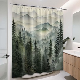 Sonbraux Forest Shower Curtains for Bathroom Green Nature Mountain Landscape Outdoor Garden Wet Room Shower Curtain, Washable, Waterproof, Cloth Fabric, 180 x 240cm