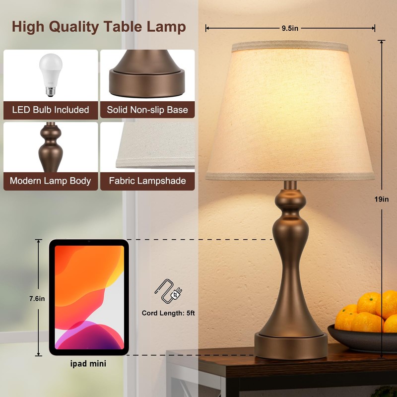 Seealle Touch Lamps for Nightstand - Bedside Lamps Set of