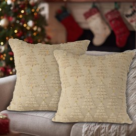 Lanpn Pack of 2 Christmas Cushion Covers, 40 x 40 cm, Winter Decorative Christmas Cushion with Star and Christmas Tree for Home, Living Room, Bedroom, Couch, Bed, Sofa Decor, Christmas Decoration