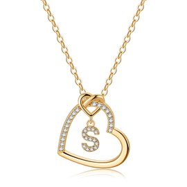 TINGN Letter Chain Women Girls - 14 Carat Gold-Plated Chain Girls CZ Heart Pendant Chain Women's Girls Necklace with Letters Heart Chain Women Teenager Girls Gifts for Women Girls Jewellery, Brass,