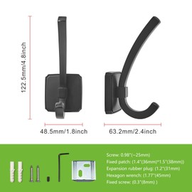 TUNNY Coat Hooks Square Base Wall Hanging -Black Coat Hooks, 5 Pack, for Entry Shoe Cabinet, Wardrobe Bathroom Bedroom Furniture Hardware