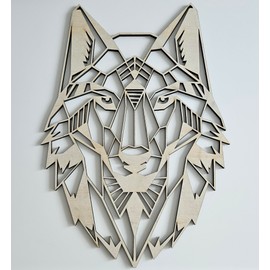 Wolf Head Decoration, Wall Decoration Wood, Wall Decoration, Geometry, Gift Home, Wall, Geometric Ornaments, Wall Art, Minimalist Modern Decoration Bedroom and Living Room, Art (30 cm High)