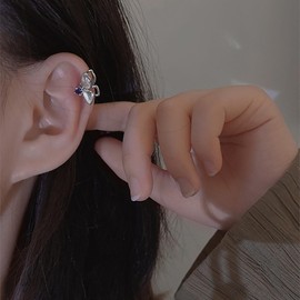 Inilbran Boho Sapphire Butterfly Ear Cuff Earring Blue Crystal Butterfly Cuff Earrings Silver Crystal Butterfly Cartilage Cuff Earrings Butterfly No Piercing Earrings